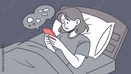 Girl Disturbed by Phone Notifications – Vector Illustration of Modern Stress and Psychological Awareness Concept