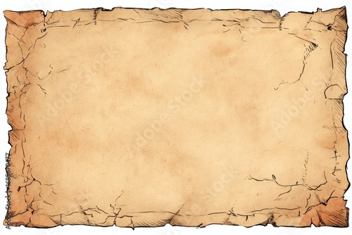 Old textured parchment paper with torn edges on white background concept.