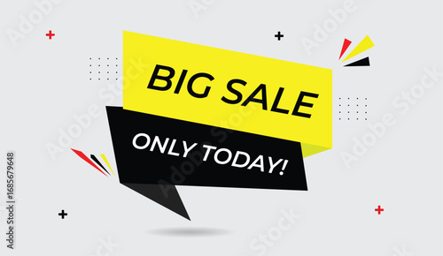 big sale only today editable web banner icon vector illustration design yellow black shapes business abstract light gray background modern template creative style digital promotion graphic artwork