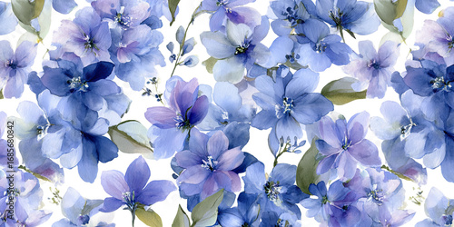 Fototapeta Naklejka Na Ścianę i Meble -  A vibrant, detailed floral pattern of light purple and blue flowers