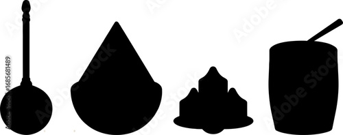 Diverse collection of abstract black silhouettes representing cultural icons and everyday objects