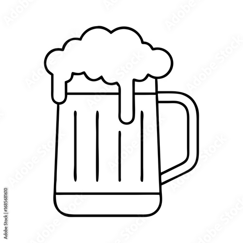 Vector art of minimalist beer mug illustration with overflowing foam, , ideal for representing drinks and celebrations