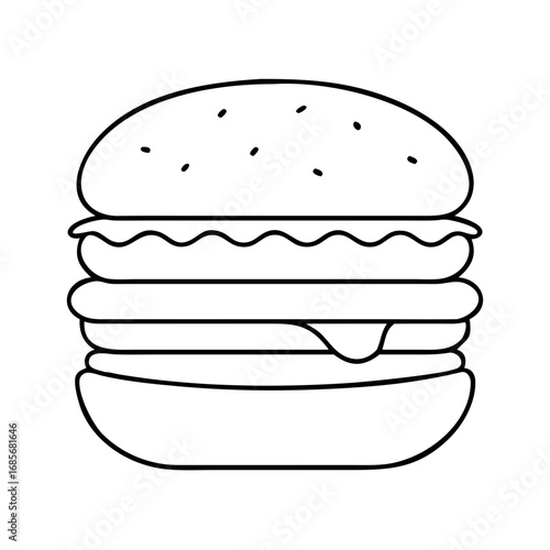 Vector art of detailed burger illustration, perfect for fast food menus, restaurant promotions, or casual dining designs with a tasty appeal