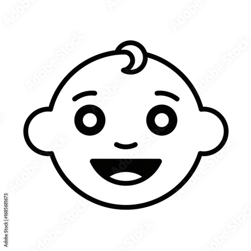 Minimalist line drawing of a cute, smiling baby's face, symbolizing joy, childhood, and new beginnings
