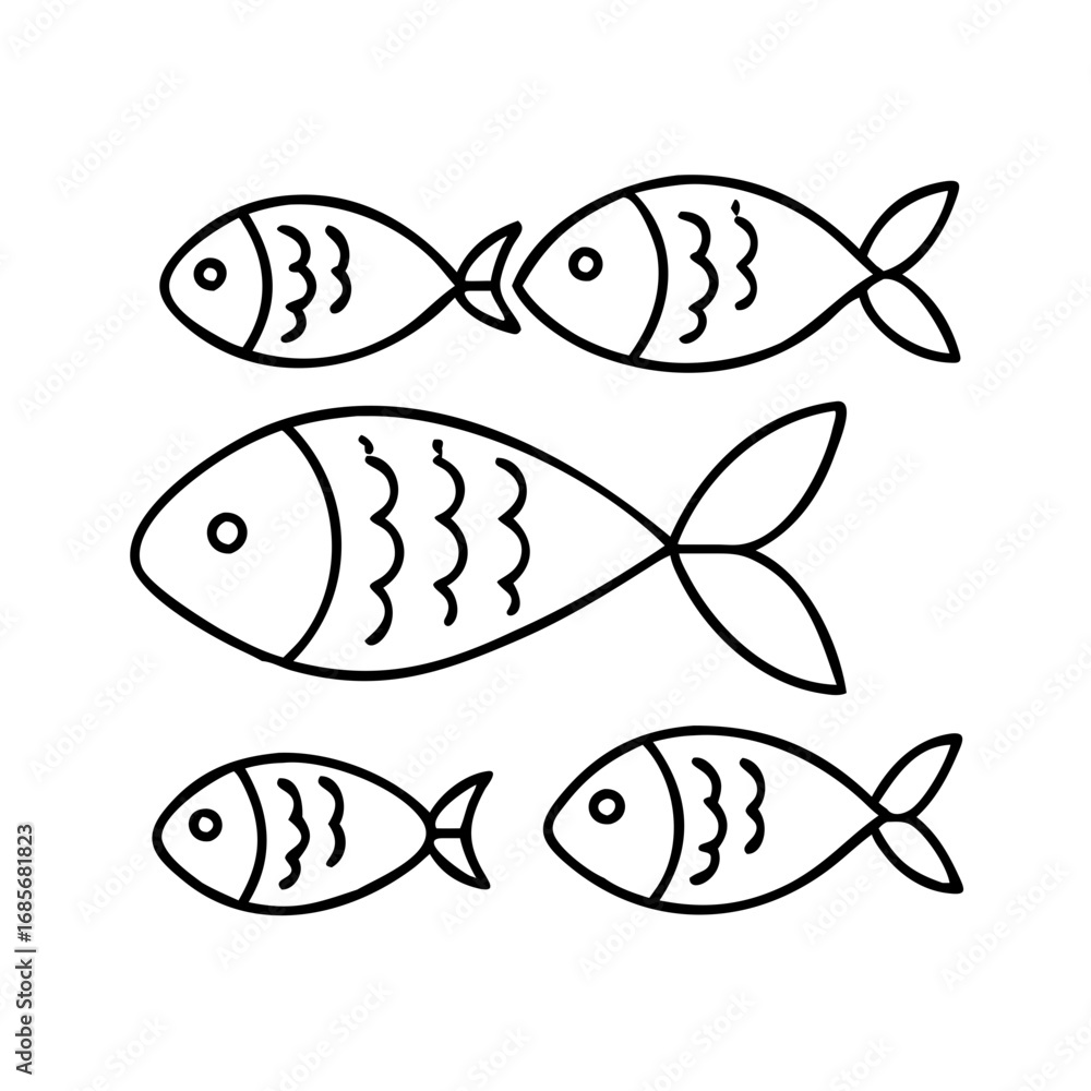 Obraz premium Vector art of a school of fish swimming together harmoniously, , a symbol of unity and cooperation in the marine world