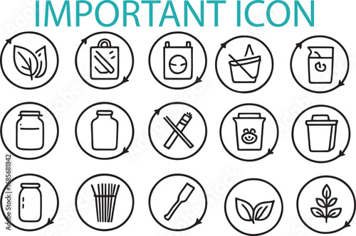 Various icons with circular arrows leaf shopping bag