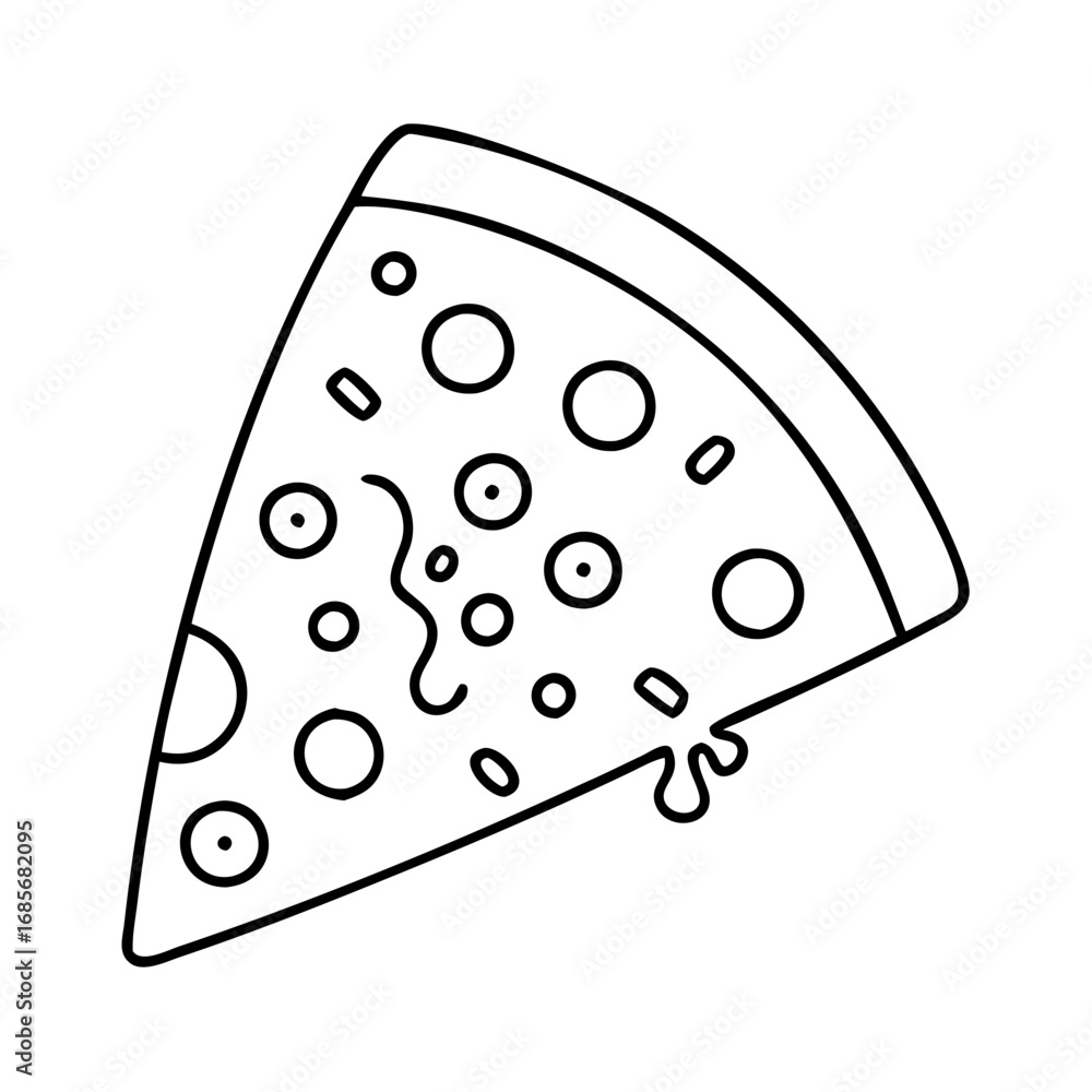 Vector art of a delicious slice of pizza with pepperoni and melted cheese, a classic comfort food for pizza lovers everywhere Vector art of a delicious slice of pizza with pepperoni and melted cheese, a classic comfort food for pizza lovers everywhere