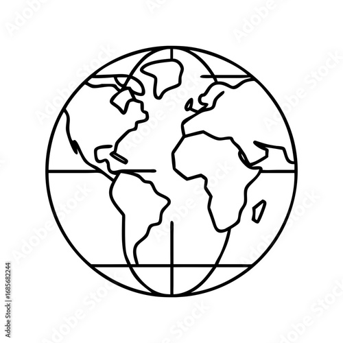 Vector art of world globe icon showing continents earth planet outline vector illustration for geography or travel concept