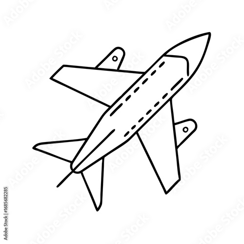 Illustration of a flying airplane, representing air travel, transportation, and aviation themes in a simple design