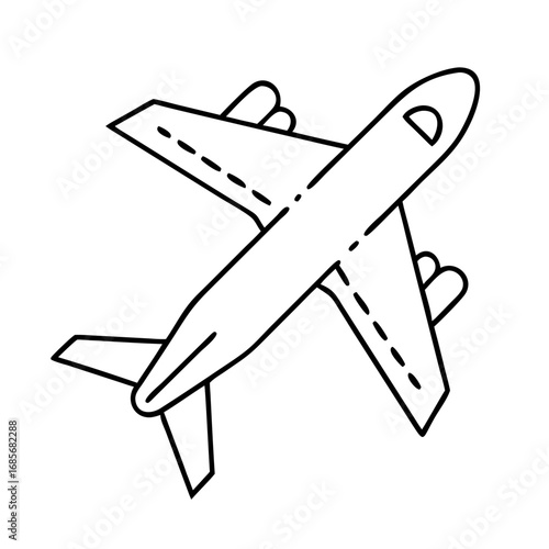 Illustration of a flying airplane, representing air travel, transportation, and aviation themes in a simple design