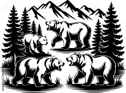 Wild Grizzly Bear Silhouette Bundle