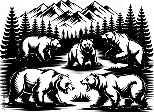 Wild Grizzly Bear Silhouette Bundle