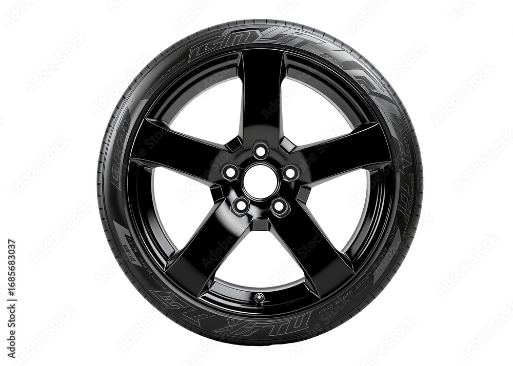 Obraz premium Black alloy wheel with tire isolated on transparent background