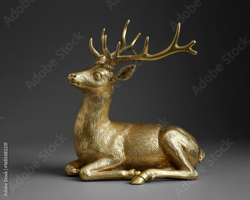 Golden Brass Deer Sculpture in a Resting Pose stag