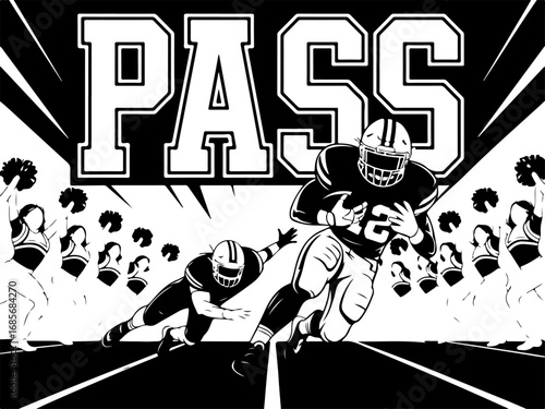 , American Football,  Game On: Power Pass in Motion"  Action, Running Vector Bundle