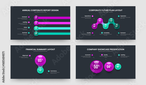 Corporate Plan 4 5 2 3 Element Chart Presentation Template Bundle. Service Strategy Four Five Two Three Step Graph Frame Design Vector Illustration Collection.