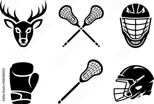 Sports Icon Silhouette  lacrosse sticks, lacrosse helmet,  Bundle