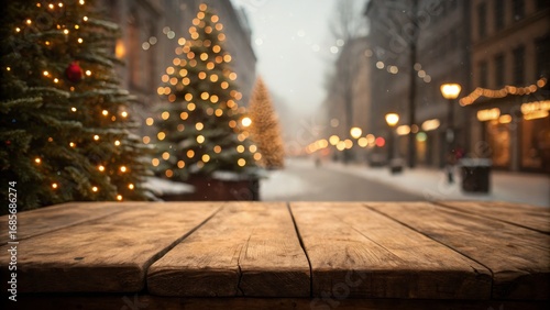 Wooden Table Christmas Scen...