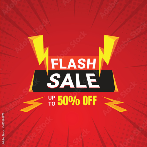 Flash Sale promotional sticker template. Flash Sales banner template design for social media and website. Sale promotion and advertising banner. Flash sale mnemonic with discount. Flash sale 50% off.	