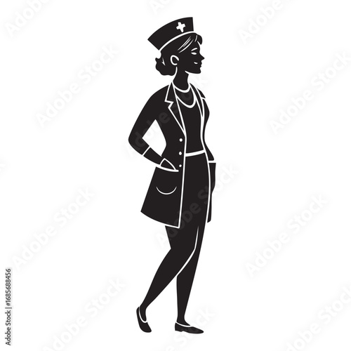 Black Silhouette Nurse Icon – Clinic and Healthcare Graphic