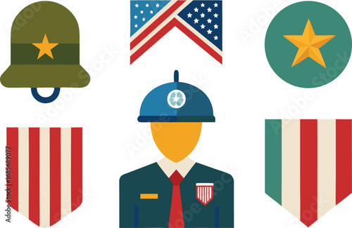 Veterans day military icons and flag bundle scalable vector graphics for eps download