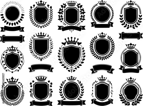 Heraldic Shields: Classic Emblems & Crests Collection" Vector bundle