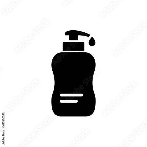 Black silhouette of a liquid soap dispenser with a single drop falling from its nozzle