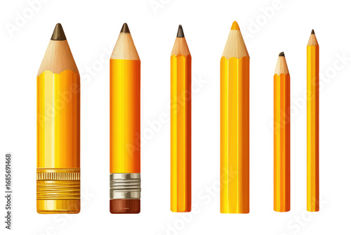 Illustration of six pencils in varying lengths.  All pencils are bright, 