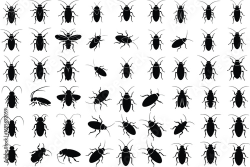 Cockroach Insect Black Silhouette Icon Vector Set Pest Control Cockroach Silhouette Design Symbol Collection