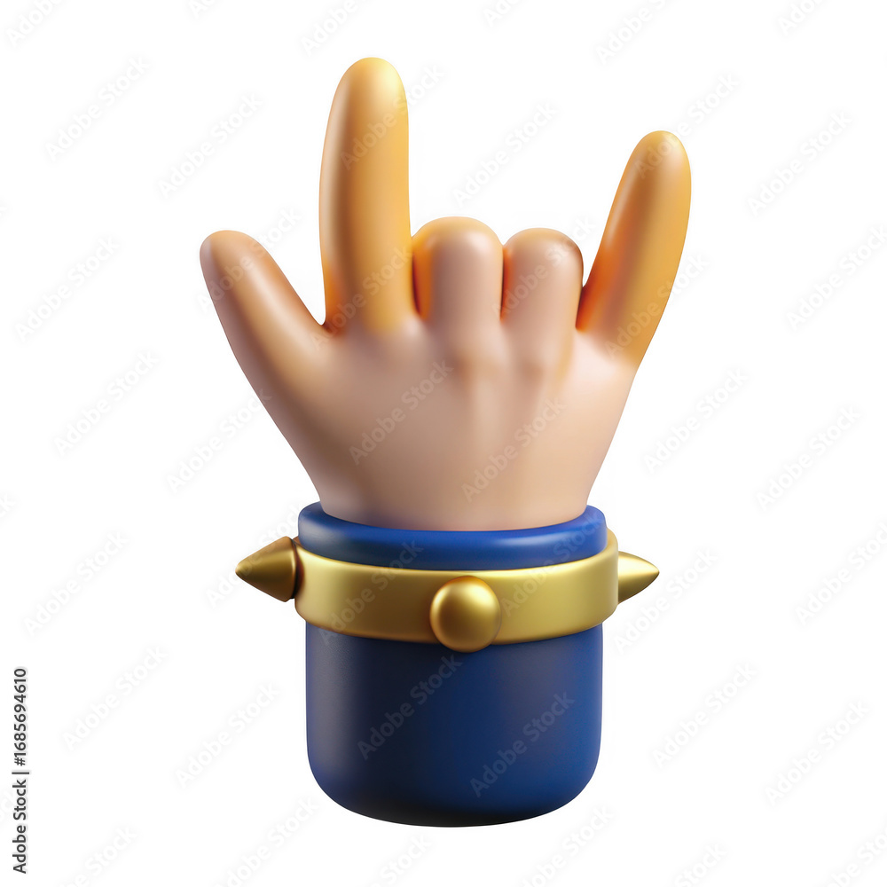 Obraz premium 3d rock on hand gesture with spiked bracelet isolated on transparent background