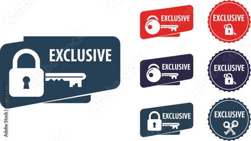 Exclusive Badge Vector Set with Key and Lock Icons

