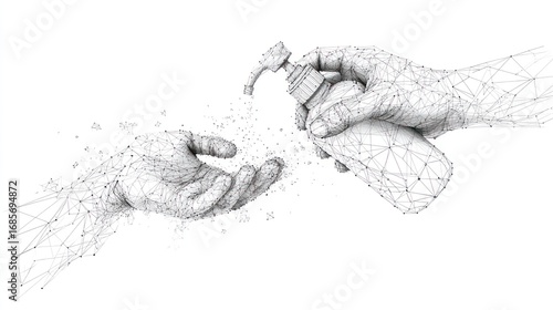 Hands washing with sanitizer