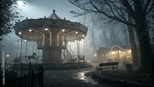 Haunted Carousel Halloween Scene
