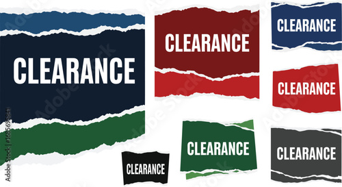 Clearance Sale Badge Vector Set with Torn Paper Effect