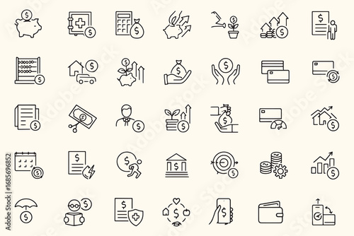 Essential Finance & Money Management Line Icons – Editable Stroke  Minimalist Banking, Investment, Budgeting, Insurance & Personal Finance Symbols for Apps, Infographics & UI Design