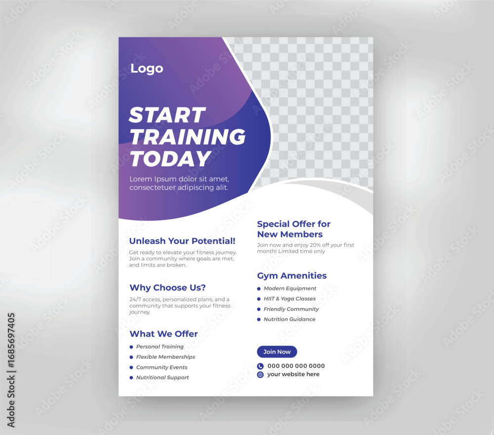 Obraz premium Start Training Today Modern Fitness & Gym Flyer Template 