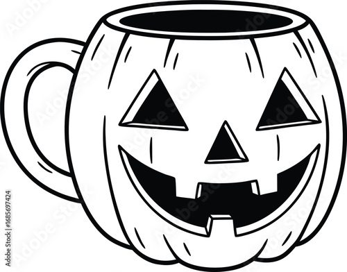 Vector illustration of a spooky jack o lantern mug for halloween festivities