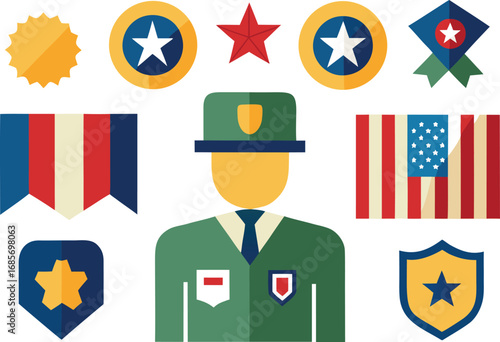 Veterans day military icons bundle vector graphics for eps file type
