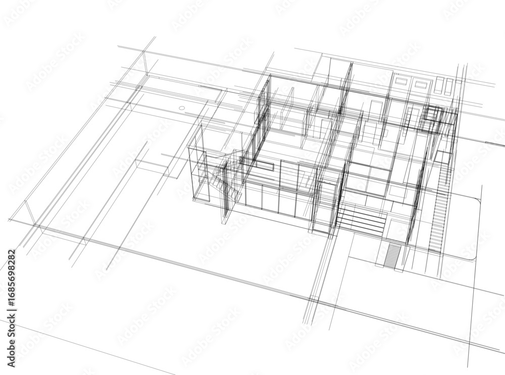Fototapeta premium House building sketch architectural 3d illustration