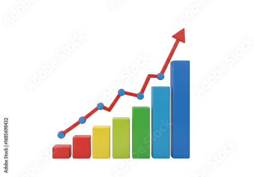 Free Download 3d bar chart with a red line graph showing upward trend and growth isolated on transparent background - GFXLoad