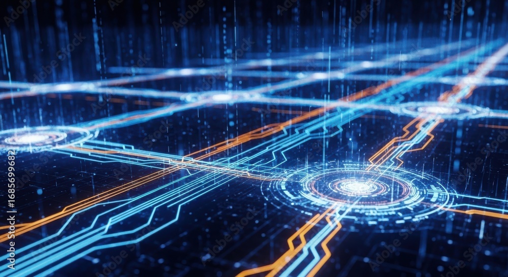 Obraz premium Digital Network Infrastructure Abstract Technology Concept Flow