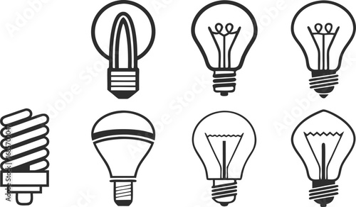 Collection of diverse light bulb icons representing energy and innovation