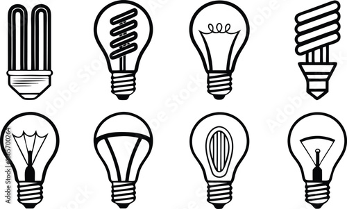 Collection of diverse light bulb icons representing energy and innovation