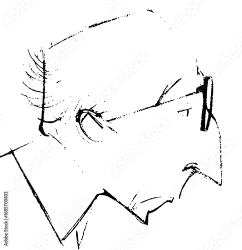 Elegant sketch captures thoughtful elderly man's profile with glasses, conveying wisdom and experience