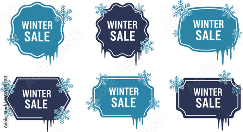 Winter Sale Badge Vector Set with Snowflake and Icicle Details

