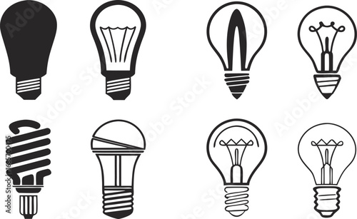 Collection of diverse light bulb icons representing energy and innovation