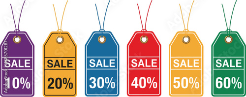 Sale Tag Vector Set with Various Percentages for Price Reductions

