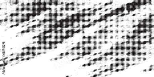 Grunge halftone gradient background. Faded grit noise texture. White and black sand wallpaper. Retro pixelated backdrop. Anime or manga style comic overlay