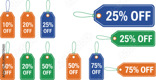 Sale Tag Vector Set with Various Percentages for Price Reductions


