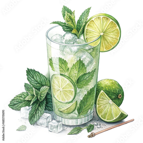 mojito cocktail isolated on white
